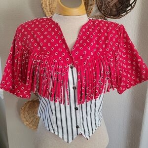 Vintage 90s Circle T Western Crop Button-Up Top SZ M